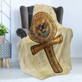thumbnail image 4 of Egyptian Print Soft Flannel Fleece Throw Blanket, Papyrus Presenting the Key of Life Traditional Empire Egyptian, Cozy Plush for Indoor and Outdoor Use, 50" x 60", Cream Orange, by Ambesonne, 4 of 5