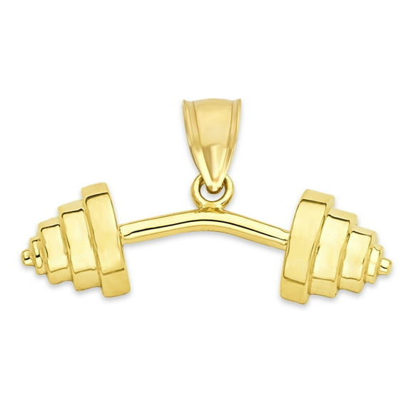 Golden Fire Solid 10k Gold Barbell Pendant - Sports Jewelry Gifts for Men