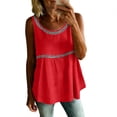 thumbnail image 5 of CYMMPU Women's Pleated Round Neck Sleeveless Blouse, Solid Color Casual Tank Top with Vertical Stitching, Lightweight Summer Shirt Red XXL, 5 of 6