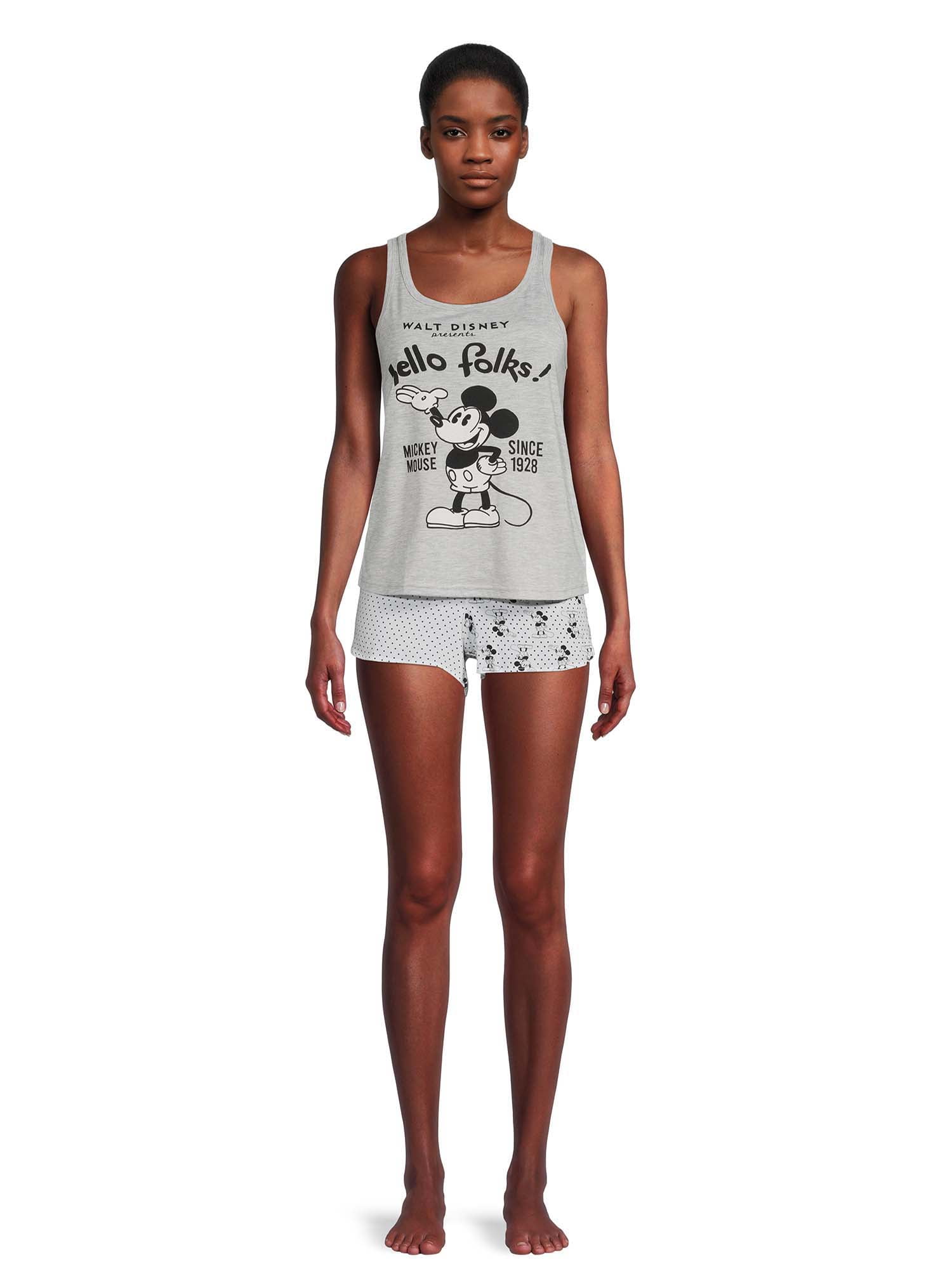 Licensed Disney Mickey Mouse Women's and Women's Plus Shorty Pajama Set, 2-Piece