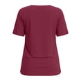 thumbnail image 4 of ClodeEU Women's Solid Color Short Sleeve Crewneck Loose Fit T Shirt,Casual Loose Trendy Blouse Wine,Womens Plus M, 4 of 5