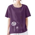 thumbnail image 3 of ZZwxWA Linen Shirts for Women Casual Loose Fit Summer Tunic Tops Floral Printed Crew Neck Buttons Short Sleeve Basic Blouses, 3 of 6