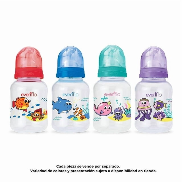 Biberón Evenflo Acuario Flujo Lento 4 oz Varios Modelos 4 Piezas