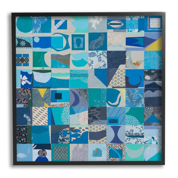 Stupell Industries Blue Patchwork Abstraction Abstract Painting Black Framed Art Print Wall Art, 24 x 24