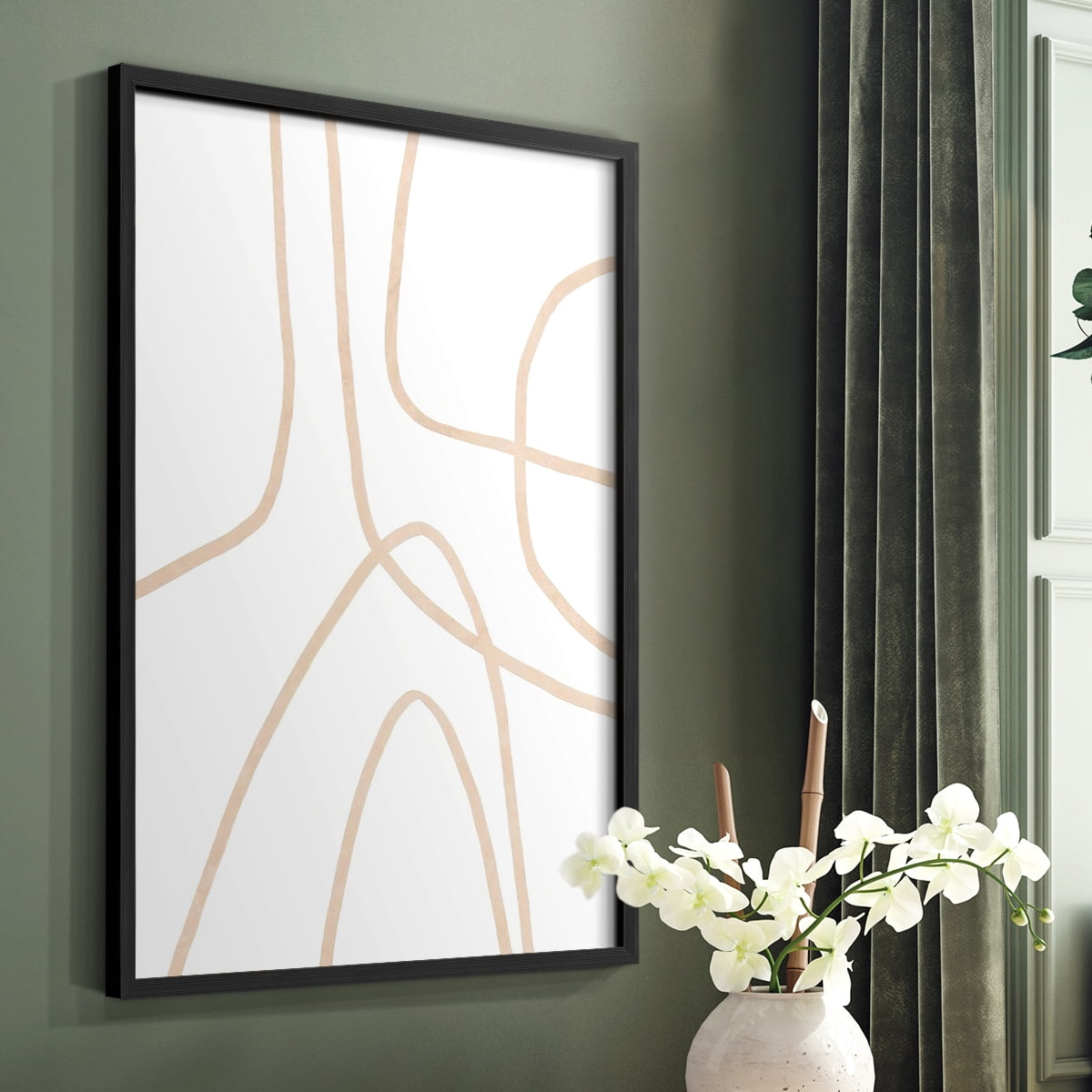 Clean Contour II Framed Print in Black Solid Wood Framed Print No Nail Hanging