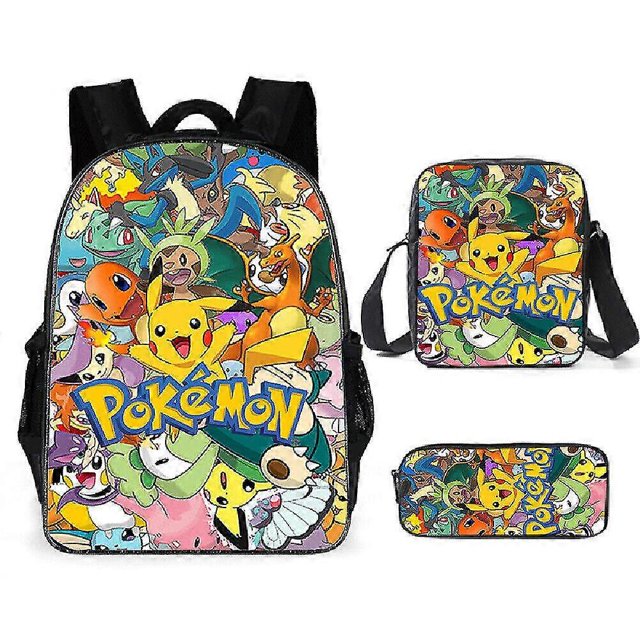 KINZON 3pcs/set Cartoon Anime Pokémon Children Backpack Lunch Bag Pencil Case Student School Bag 26