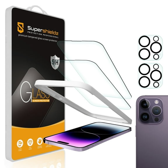 (2 Pack) Supershieldz Designed for iPhone 14 Pro Max (6.7 inch)  Camera Lens Tempered Glass Screen Protector with (Easy Installation Tray), Anti Scratch, Bubble Free