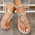 thumbnail image 2 of Dakaela Women's Rhinestone Flat Sandals T-Strap Thong Walking Sandal Summer Beach Flip Flops Gold 7.5, 2 of 7