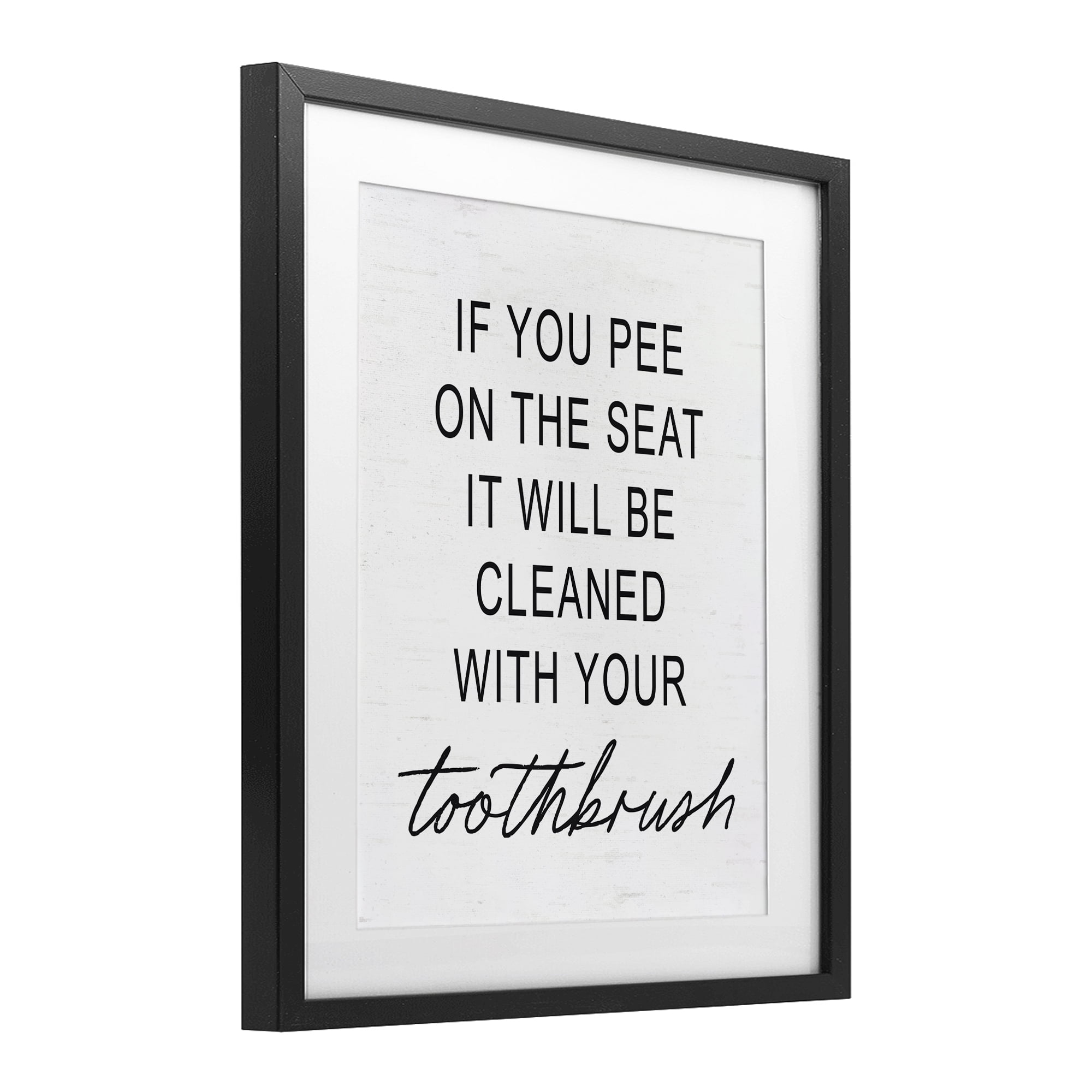 Sassy Clean With Toothbrush Warning Black Framed Print Under Glass, design by Lettered and Lined