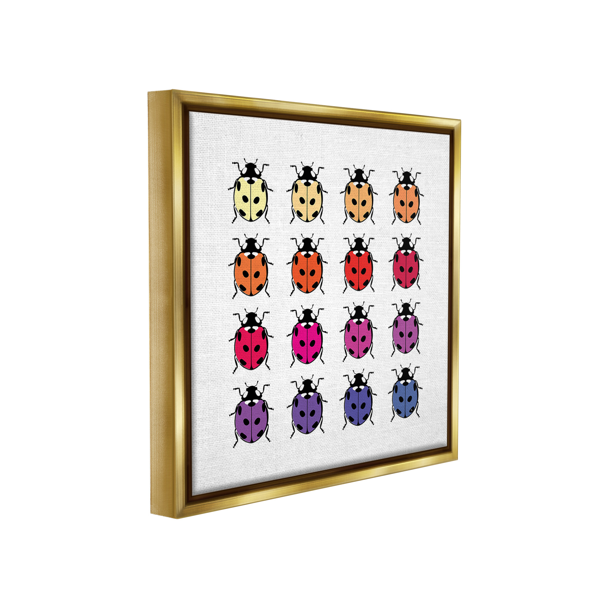 Stupell Industries Rainbow Ladybugs Pattern Animals & Insects Painting Gold Floater Framed Canvas Art Print Wall Art, 18 x 18