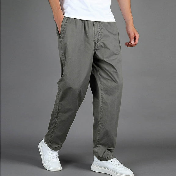 Plus Size Cargo Pants for Men M-5X Big & Tall Drawstring Elastic Waist Work Pant with Pockets Relaxed Straight Leg Solid Hiking Trousers
