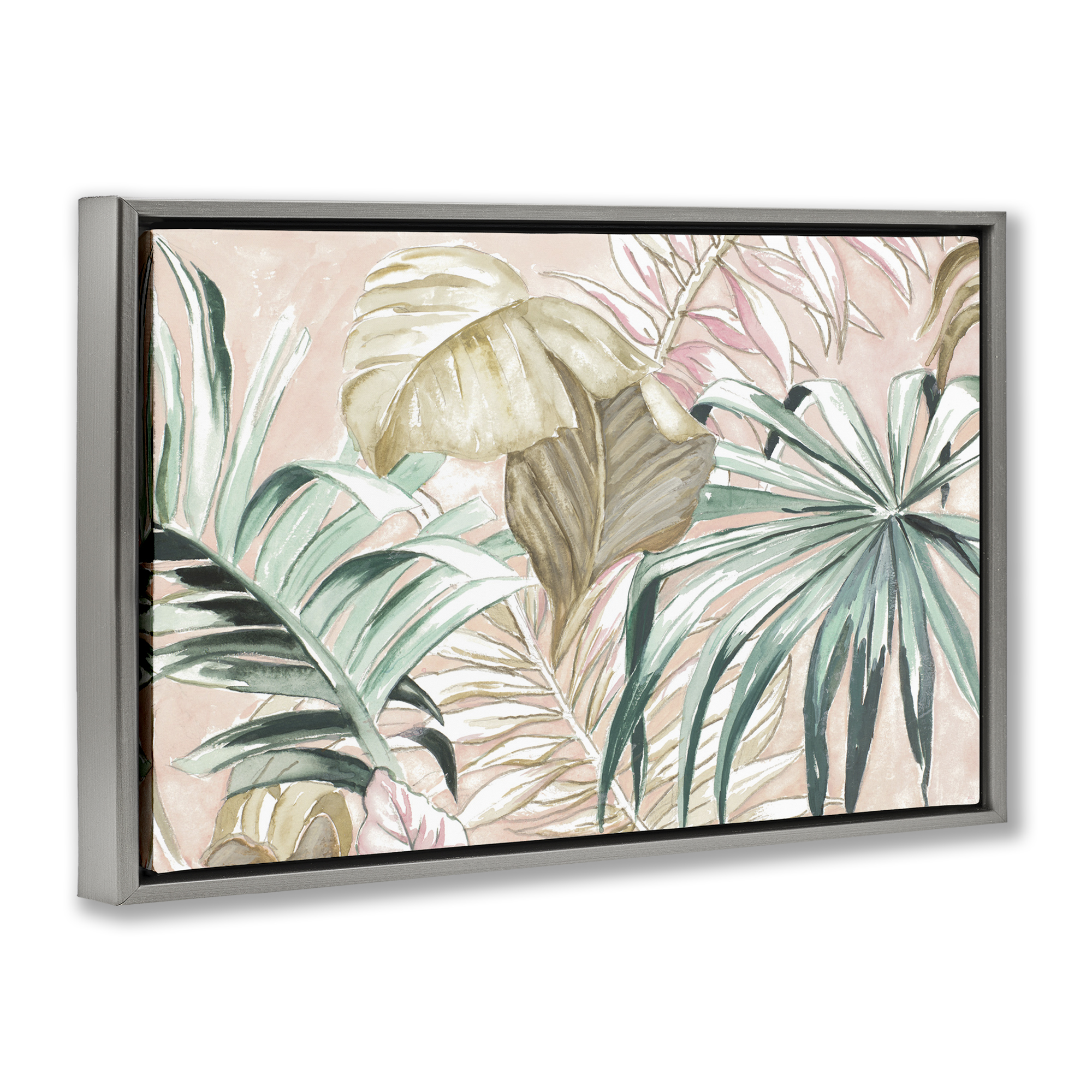 Stupell Industries Soft Tropical Leaves Botanical & Floral Painting Gray Floater Framed Art Print Wall Art, 25 x 17