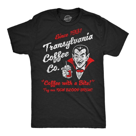 Mens Funny T Shirts Transylvania Coffee Co Sarcastic Tee For Men Graphic Tees