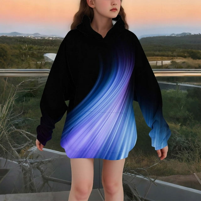 YUNAFFT Sweat à Capuche pour Filles Dégradé Imprimé Manches Longues avec Poches Style Décontracté