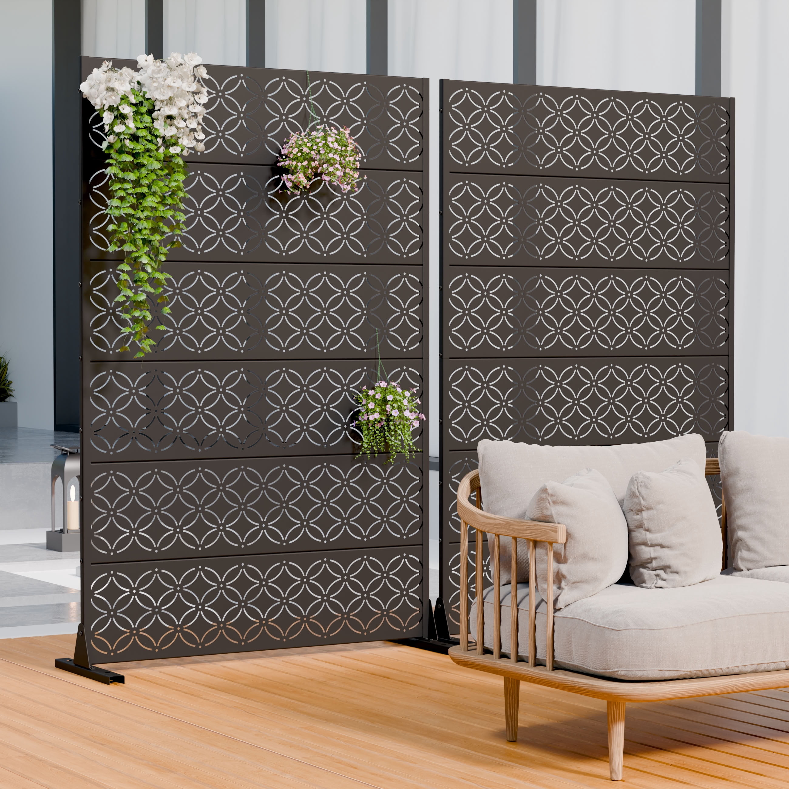 MAYEERTY 72*47in Outdoor Privacy Screen, RV Area Metal Privacy Fence, Privacy Panel for Patio, Balcony, Backyard, Garden