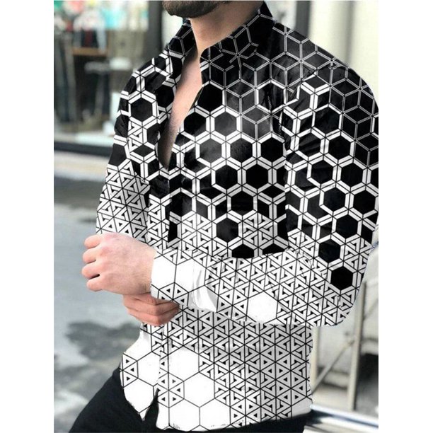 Camisas sociales de lujo para hombres, camisas con botones de solapa, blusas casuales con estampado a cuadros, blusas de manga larga, blusas tipo cárdigan para fiesta de graduación para hombres 2024