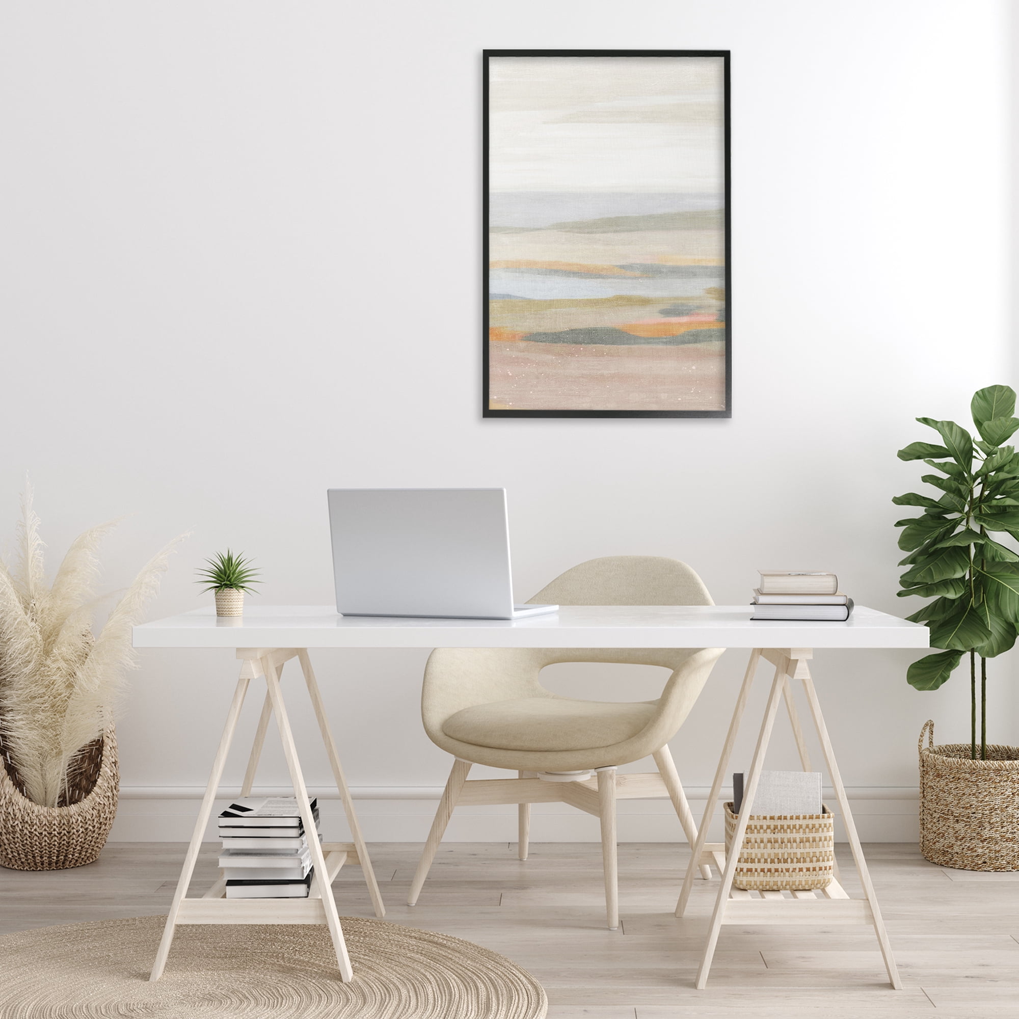 Stupell Industries Calming Neutral Beach Coastal Painting Black Framed Art Print Wall Art, 20 x 30