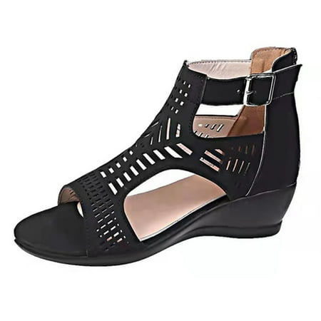 

Women\ s Summer Slope Platform Sandals Ankle Buckle Open Toes Vintage Shoes