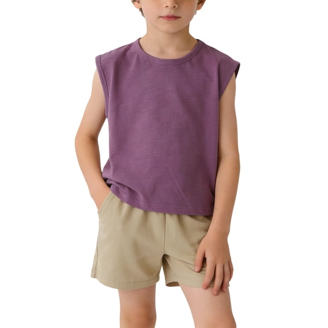 KyCheLot Cotton Tank Tops for Kids Summer Crew Neck Solid Color Sleeveless Tank Tops Trendy Workout Schoolwear