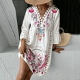 thumbnail image 4 of Blczomt Casual Women Dresses Mini Pink 3/4 Sleeve Graphic A Line Loose V Neck Lace Dress, 4 of 6