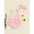 thumbnail image 2 of FEORJGP Infant Baby Girls One-piece Rompers 0 3M 6M 12M 18M Toddler Sleeveless Cami Jumpsuits Floral Print Tie-Up Shoulder Strap Bodysuits with HeadbaCasual Summer Clothes for Daily Vacation, 2 of 6