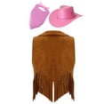 thumbnail image 3 of iiniim Girls Western Cowgirl Cowboy Outfit Kids Sleeveless Jacket Vest with Cowboy Hat Bandana Brown&Pink 6, 3 of 5