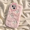 thumbnail image 3 of Cute Embroidery Bow Plush Phone Case For iPhone 15 14 11 12 13 Pro Max Drop Protection Cover FJH, 3 of 6