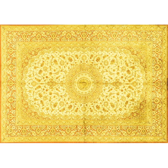 Ahgly Company Indoor Rectangle Medallion Yellow Traditional Area Rugs, 3' x 5'