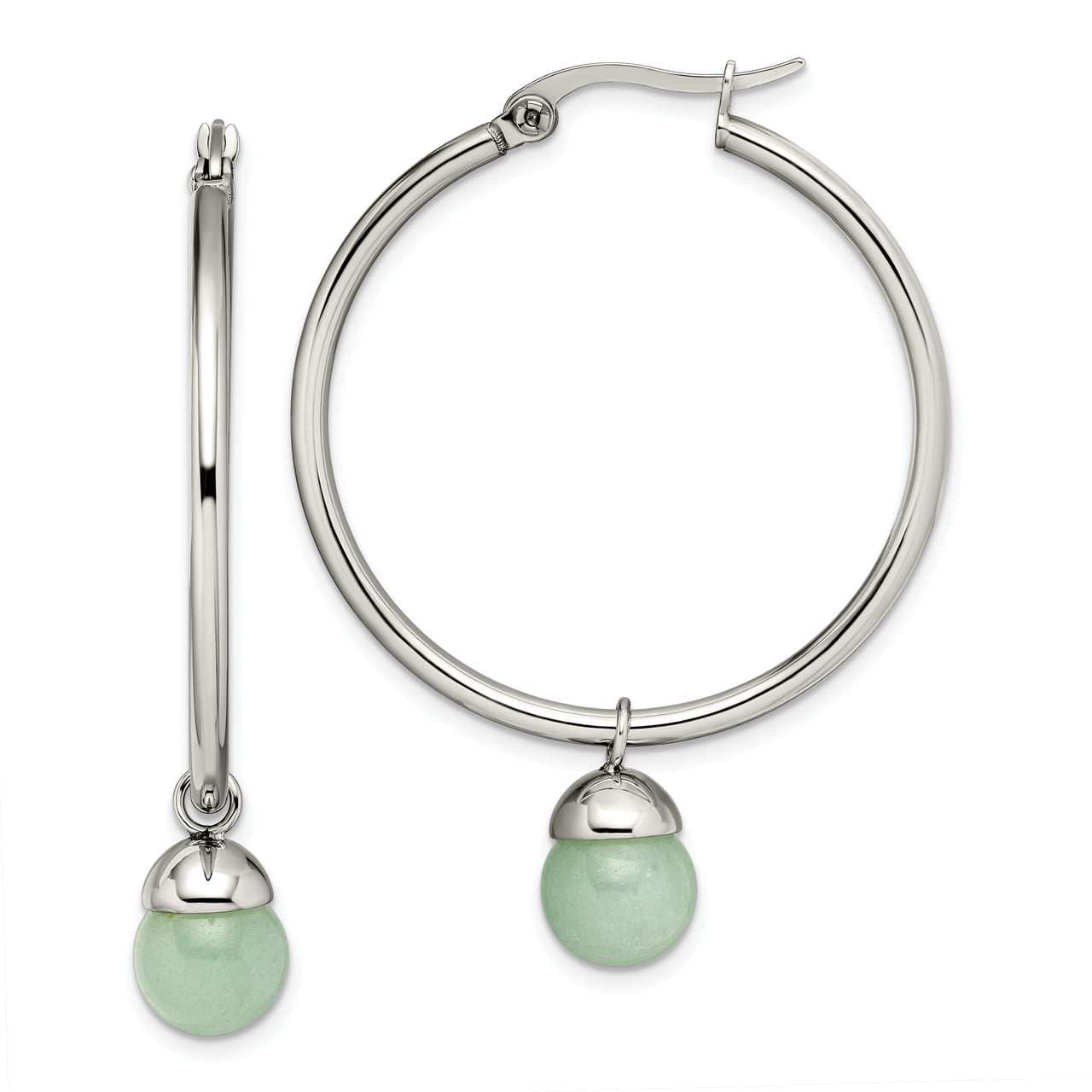 Boho Green stone Bead hoops earrings Gift for her Gemstone hoop earrings Stainless steel Aventurine Hoop Earrings
