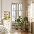 thumbnail image 2 of GRAHMCY 65"x24" Full Length Floor Mirror with Windowpane Rectangular Wall-Mounted Floor Mirror, Black, 2 of 6