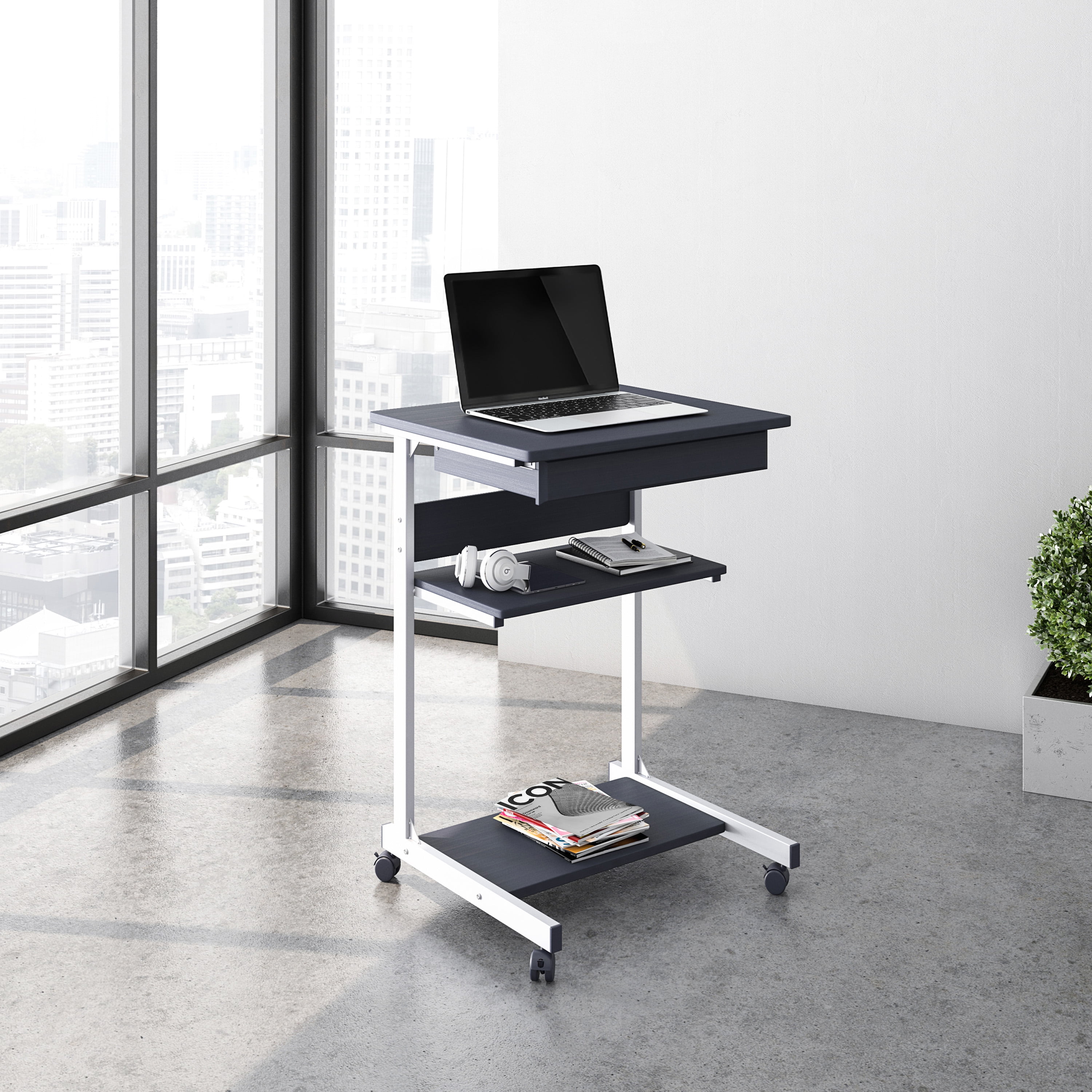 Techni Mobili Rolling Laptop Cart with Storage, Graphite (RTAB018