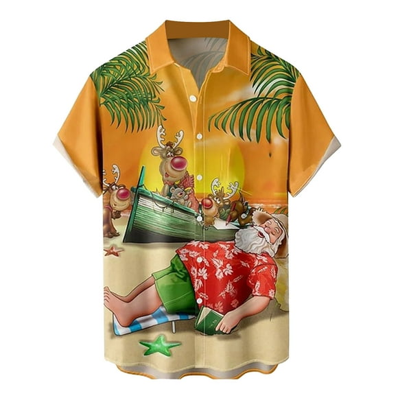 SNKSDGM New Trending My Items Mens Fashion Casual Christmas Printed Lapel Button Shirt Top