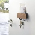 thumbnail image 2 of Organizador de llaves de pared de madera marrón con diseño japonés sin taladros y 5 ganchos para el hogar, 2 of 5