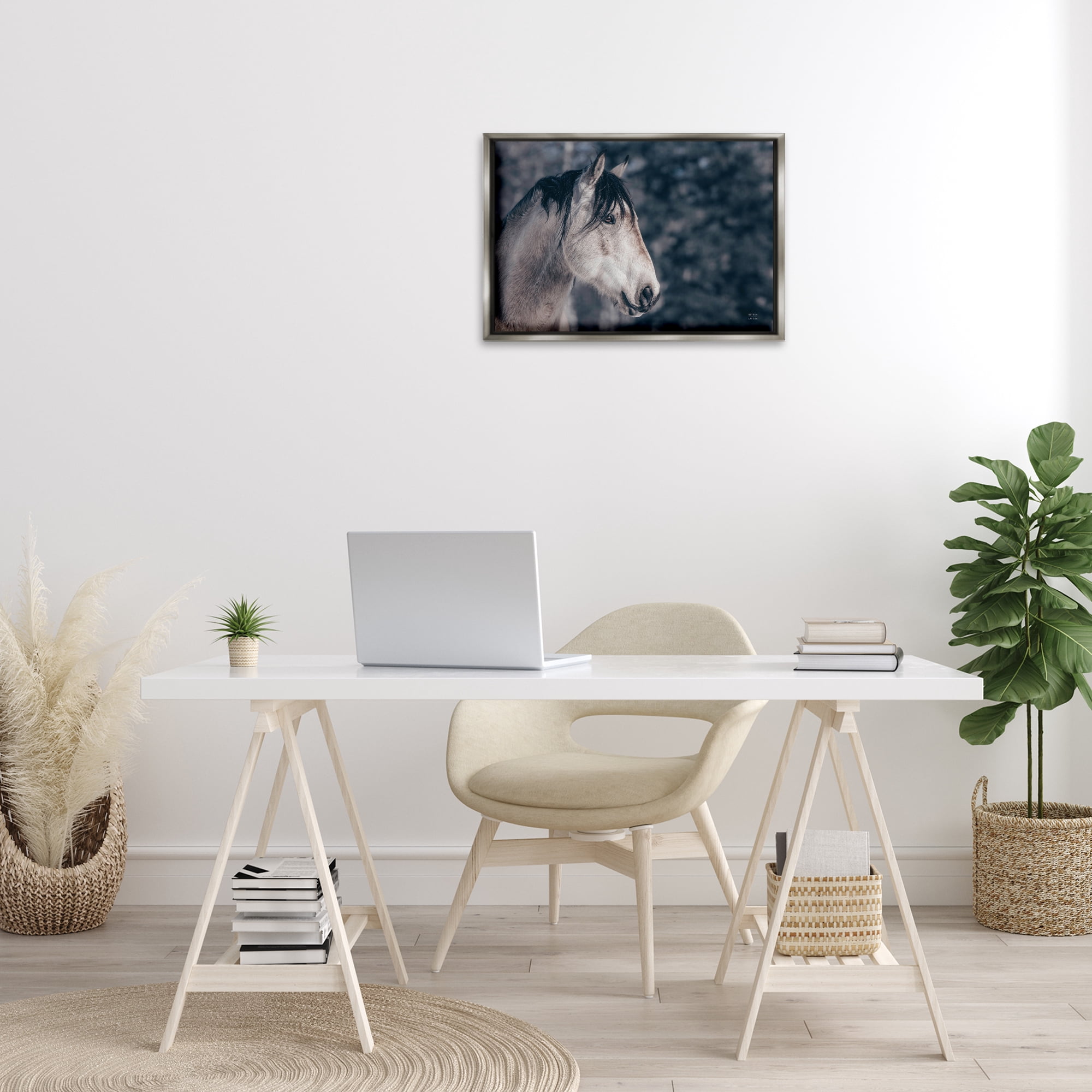 Stupell Industries Intense Gaze Stallion Animals & Insects Photography Gray Floater Framed Canvas Art Print Wall Art, 25 x 17