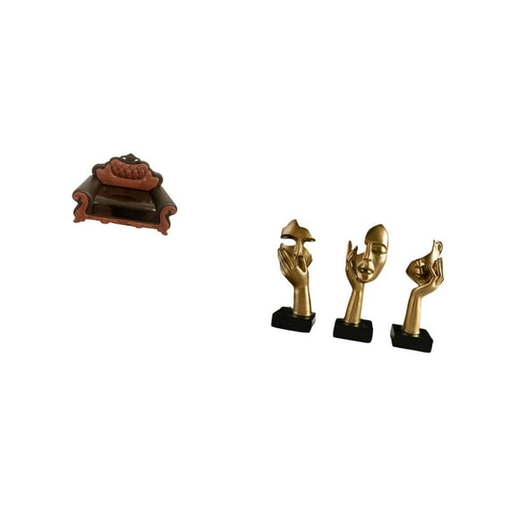 Xuanheng Miniature Sofa Couch Single Chair Model DIY Accessory Furniture Room for Micro Landscape Gift Decorations Resin Thinker Statues Tabletop Crafts Souvenirs Abstract Art Sculptures for