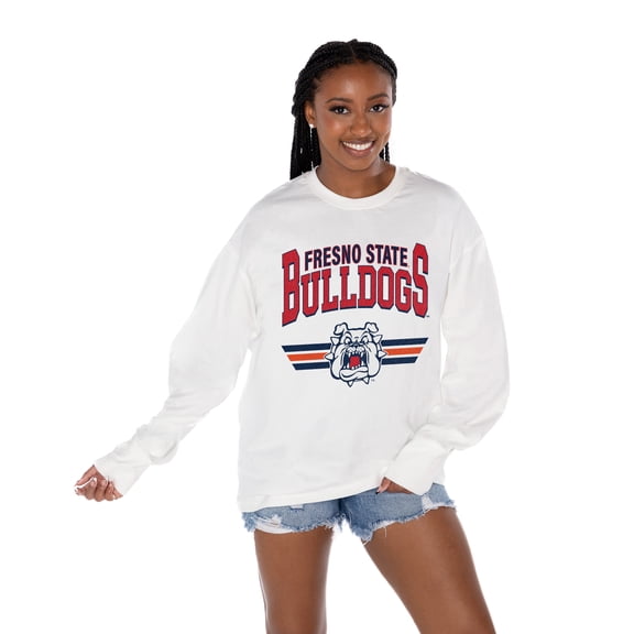 Women's Gameday Couture White Fresno State Bulldogs Oversized Swift Strike Long Sleeve T-Shirt