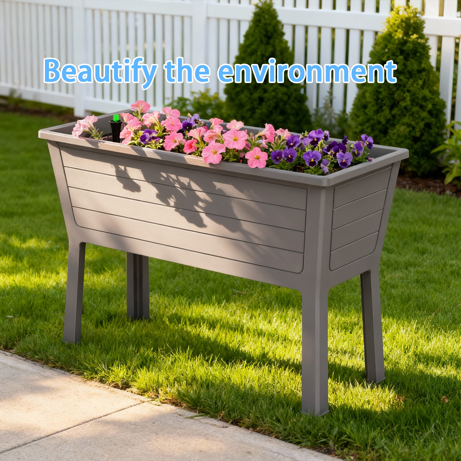 MAYEERTY Raised Garden Bed with Built-In Water Storage, UV-Resistant Planter Box for Patio Balcony Vegetable Flower Garden