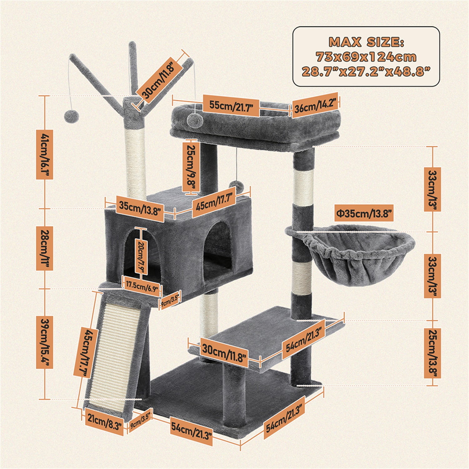 Pefilos 48" Multi-Level Cat Tree Modern Cat Condo for Large Cats with Scratching Board for Big Cat Tower for Indoor Cats, Gray Pefilos 48" Multi-Level Cat Tree Modern Cat Condo for Large Cats with Scratching Board for Big Cat Tower for Indoor Cats, Gray