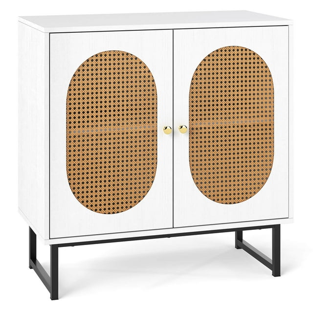 Costway Buffet Cabinet with 2 Doors Adjustable Shelf Metal Legs Accent Floor Cabinet White