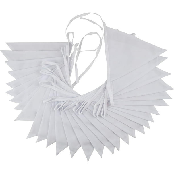 10 m/32 pies 36 piezas banderines triangulares blancos boda doble capa tela banderines pancarta guirnaldas