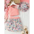 thumbnail image 3 of Bagilaanoe 3Pcs Little Girls Summer Clothes Toddler Sleeveless Camisole Tops + Flower Skirt with Belt + Hat 4T 5T 6T 7T Kids Casual Skirt Set, 3 of 9