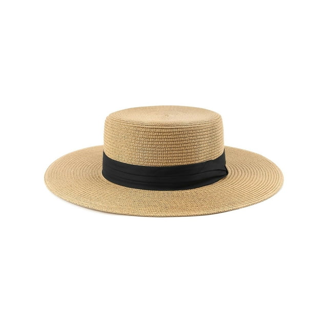 Adjustable Little Straw Boater Hats,Wide Brim Sun Hats for Big Heads,Adjustable Beach Travel Hats with Strap Ref: 1949