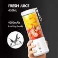 thumbnail image 2 of TFixol Portable USB Rechargeable Mini Blender with 6 Blades, 450ml Capacity, 20,000 RPM, Handheld Juicer for Shakes, Sports, Travel, and Outdoors, White, 2 of 7