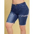 thumbnail image 3 of Cordones arriba dobladillo crudo más tamaño biker denim shorts Rosegal Pantalones cortos de talla grande, 3 of 5