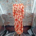 thumbnail image 4 of Vestido Vestido de línea A para mujer, vestido largo informal con estampado floral, elegante, con dobladillo grande y fluido Kuymtek Naranja T S para Mujer, 4 of 8