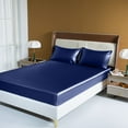 thumbnail image 6 of Heavyweight Satin Fitted Sheet Only, Luxury Silky Fitted Sheet Ultra Soft Deep Pocket Bottom Sheet, Wrinkle & Fade Resistant(KING,Dark Blue), 6 of 7