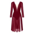 thumbnail image 3 of iEFiEL Womens Lyrical Dance Leotard Dress Ballet Gymnastics Skating Costume Long Sleeve Rhinestone Split Sheer Dancewear Burgundy XL, 3 of 7