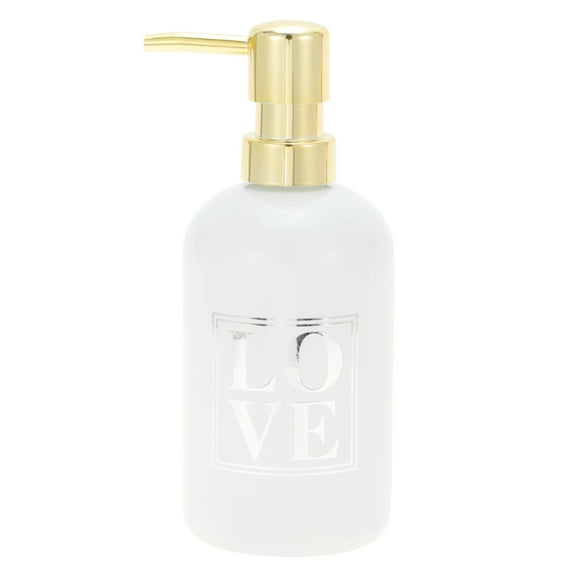 Unique Bargains 1 Pc Cylinder Letter Soap Dispenser 13.53oz White Gold Tone