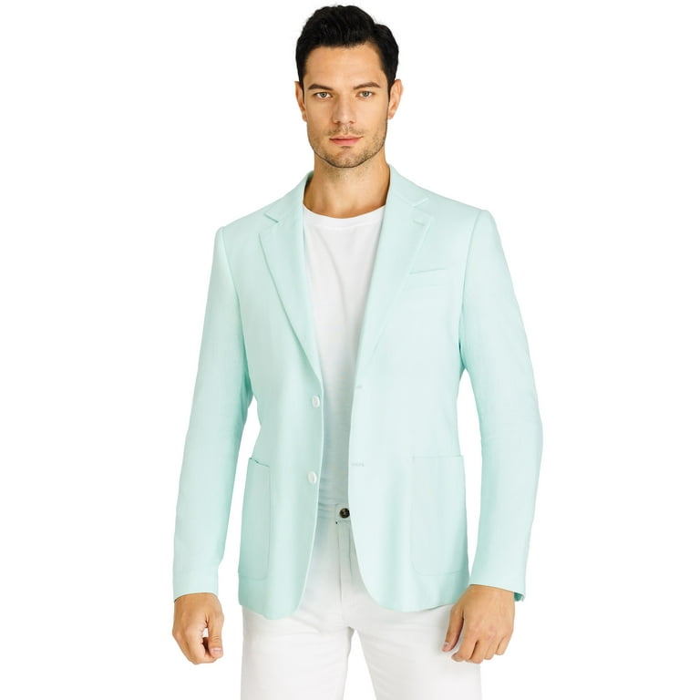 1PA1 Men's Linen Blend Suit Jacket Two Button Business Wedding Slim Fit  Blazer,Mint Green,M 