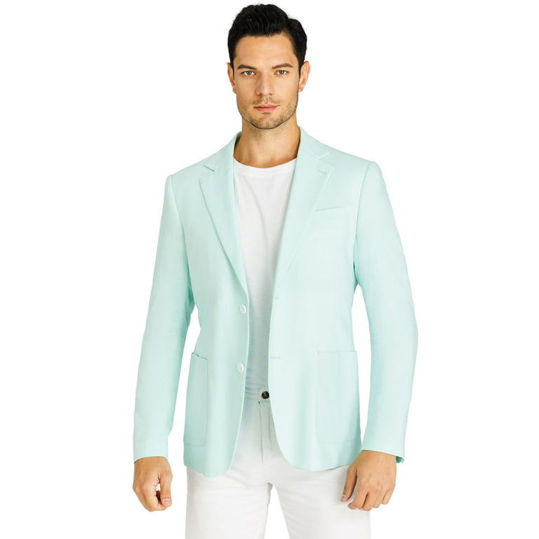 1PA1 Men's Linen Blend Suit Jacket Two Button Business Wedding Slim Fit  Blazer,Mint Green,S
